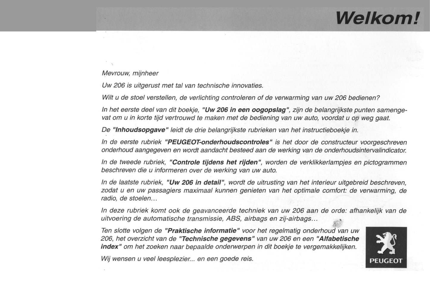 2002-2003 Peugeot 206/206 SW Gebruikershandleiding | Nederlands