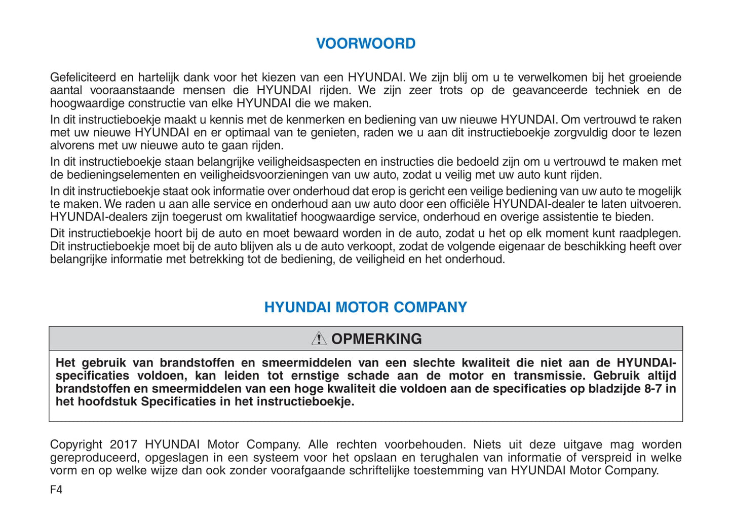 2017-2021 Hyundai Kona Owner's Manual | Dutch
