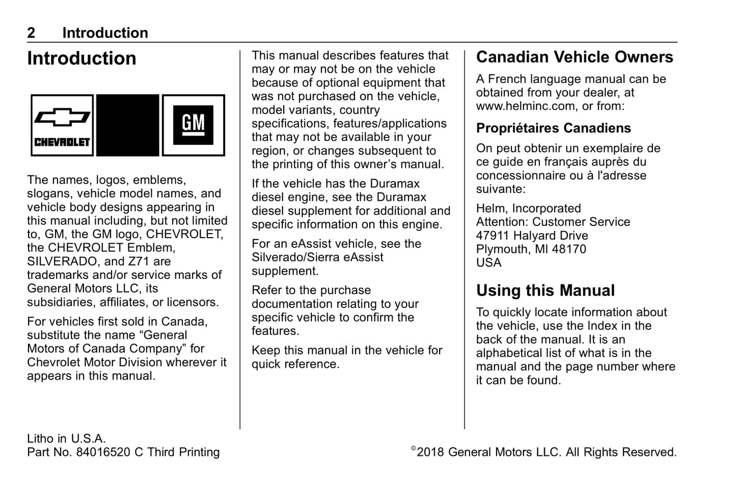 2018 Chevrolet Silverado Owner's Manual | English