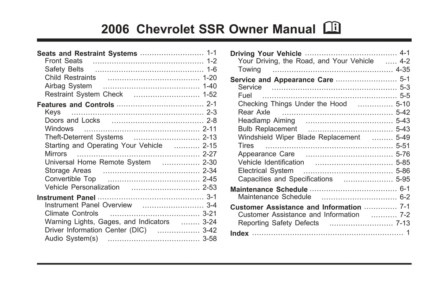 2006 Chevrolet SSR Manuel du propriétaire | Anglais