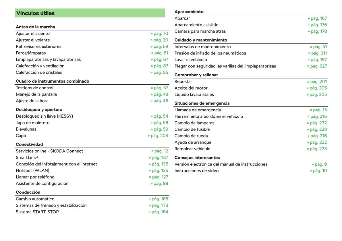 2018-2019 Skoda Rapid Owner's Manual | Spanish