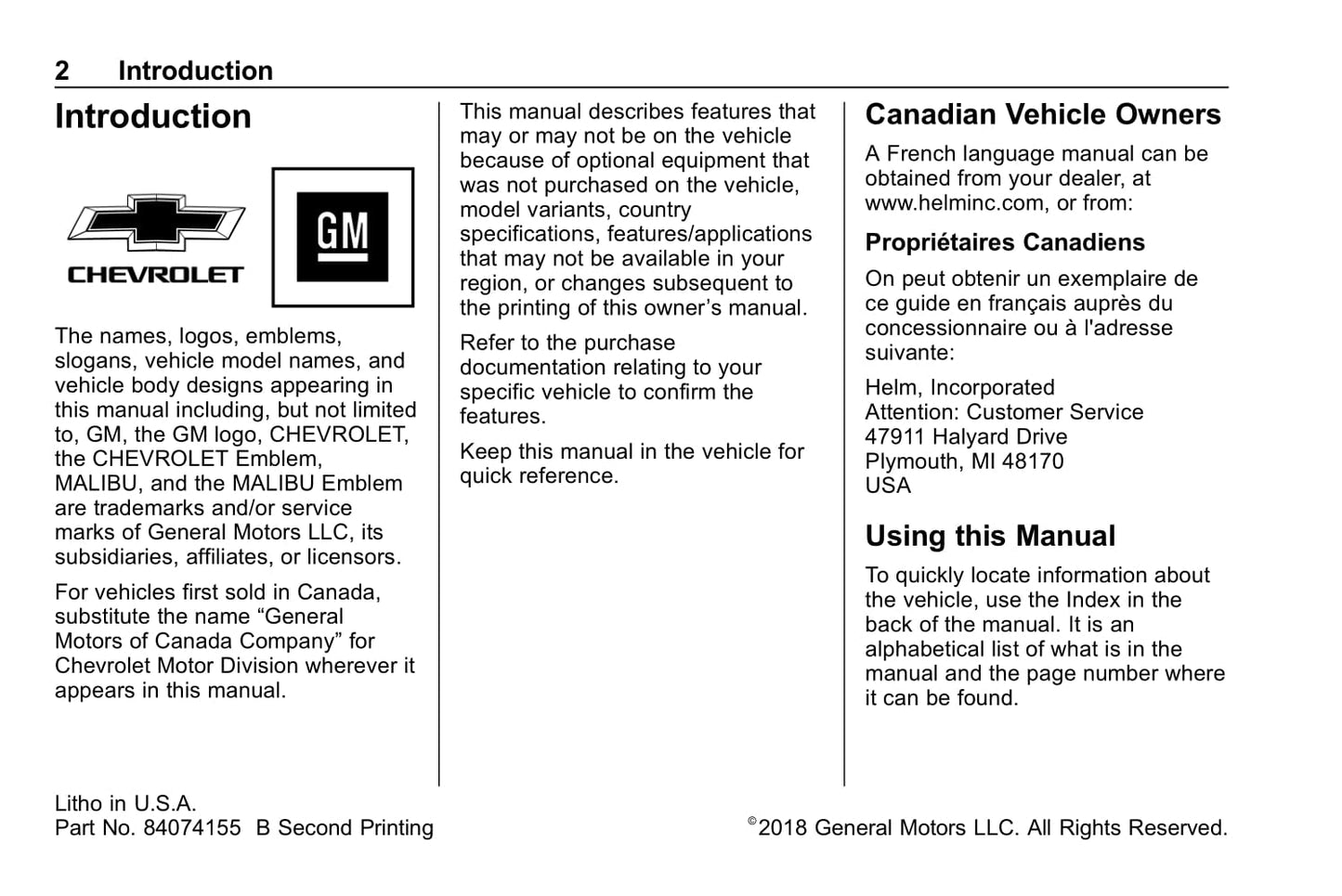 2019 Chevrolet Malibu Owner's Manual | English