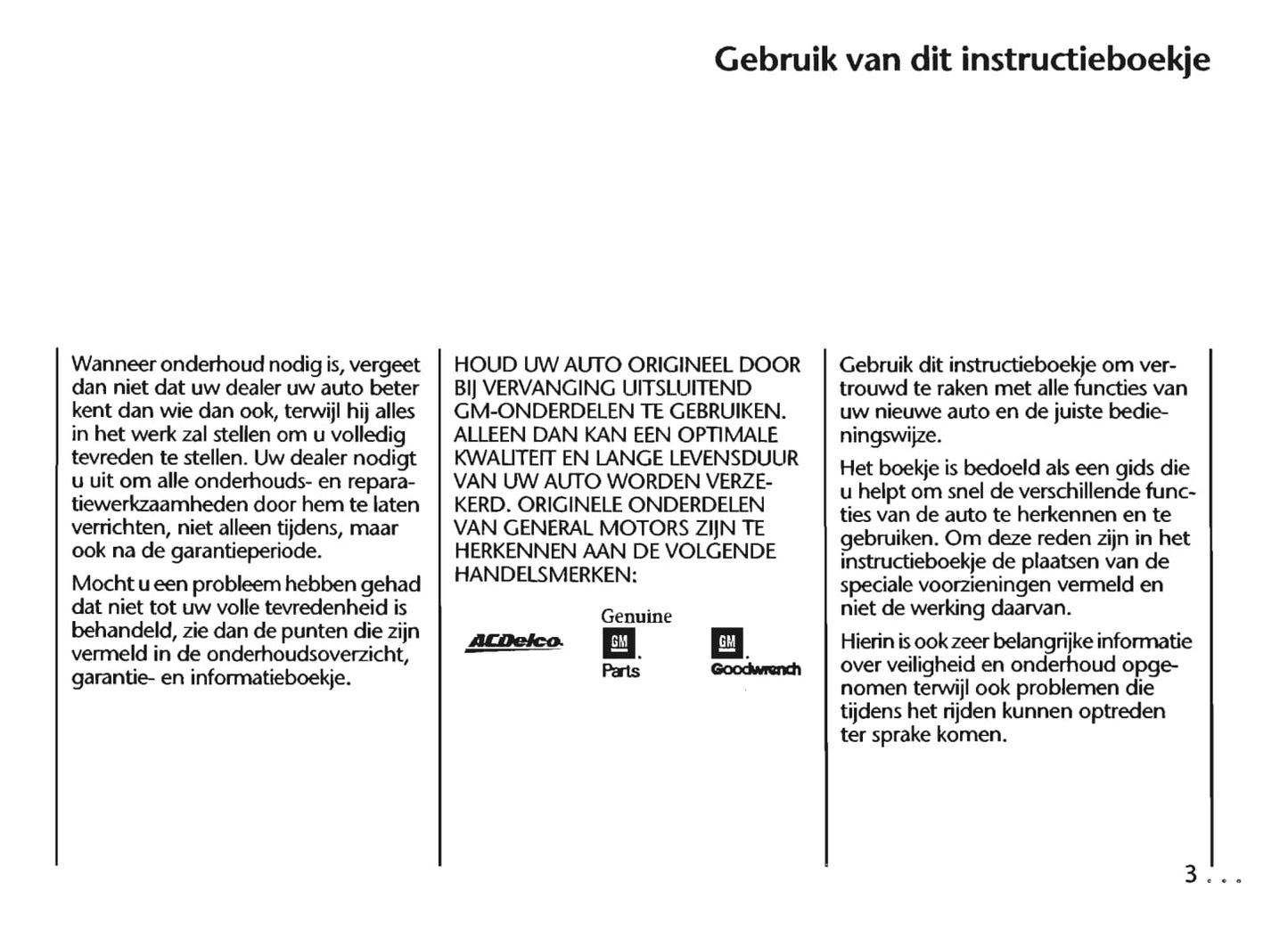 1997-2005 Chevrolet Trans Sport Owner's Manual | Dutch