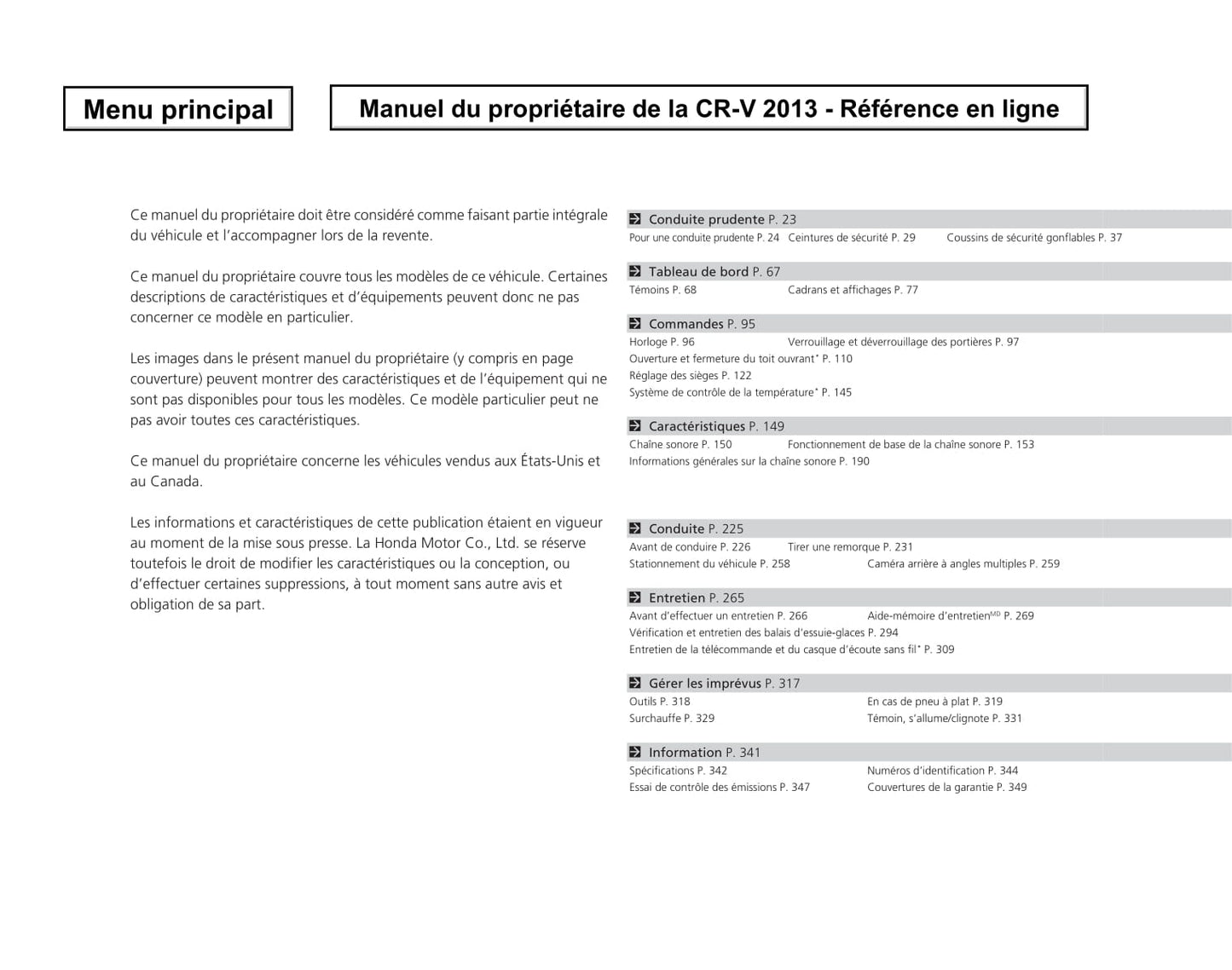 2012-2015 Honda CR-V Manuel du propriétaire | Français