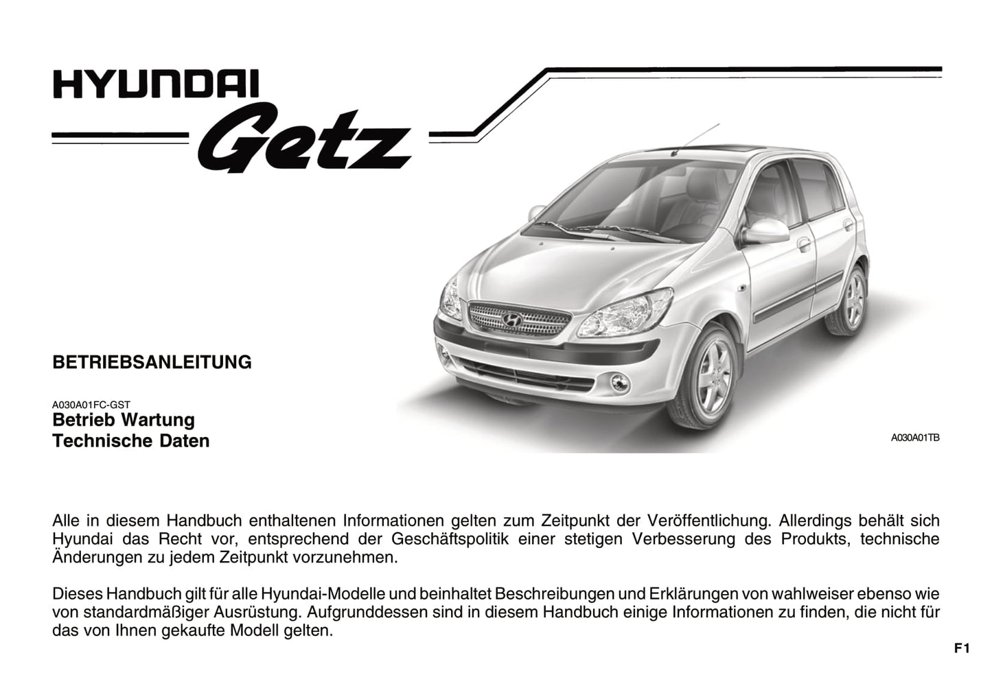 2005-2008 Hyundai Getz Manuel du propriétaire | Allemand