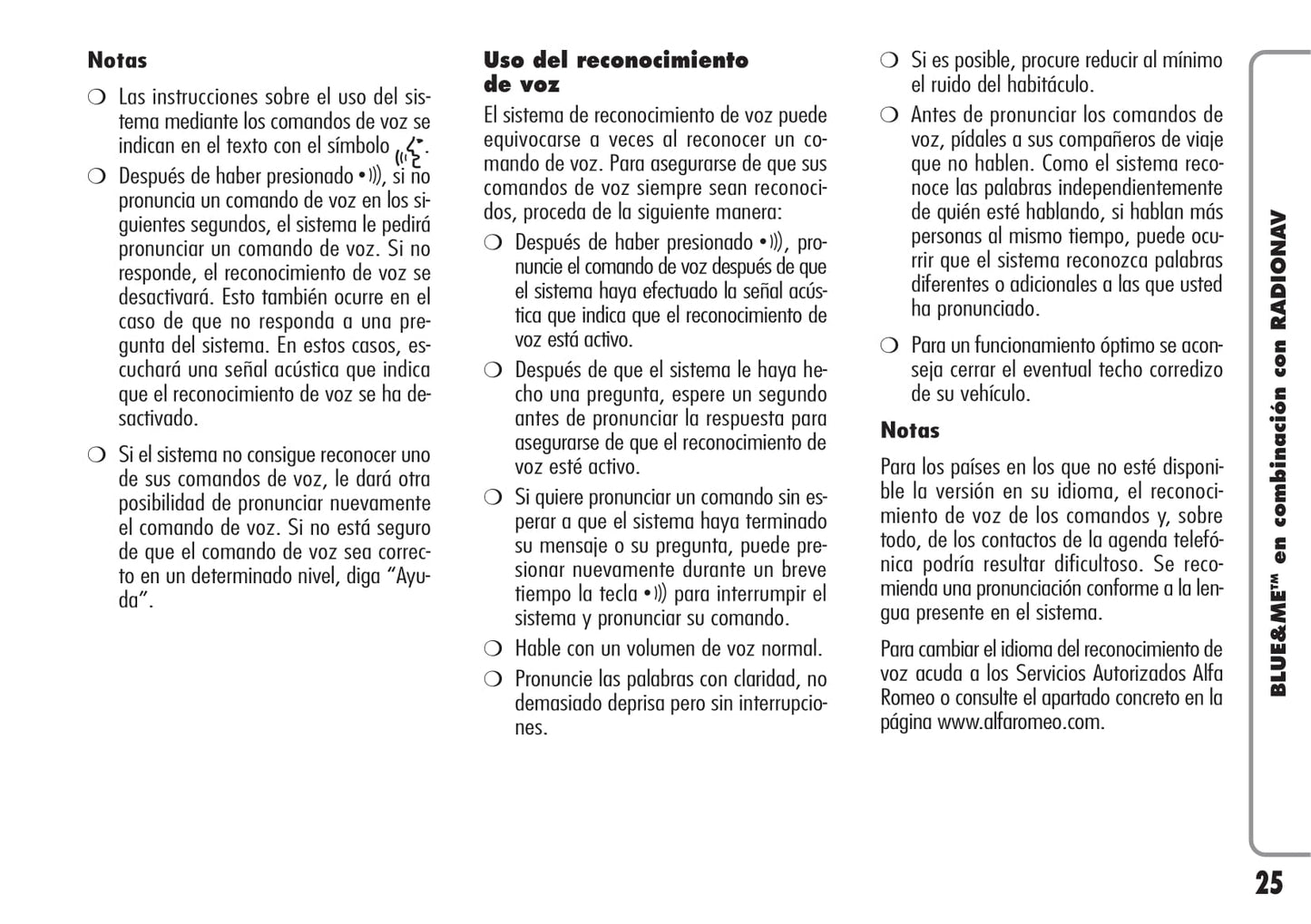 Alfa Romeo Blue&Me en Combinación con Radionav  Instrucciones 2009 - 2010