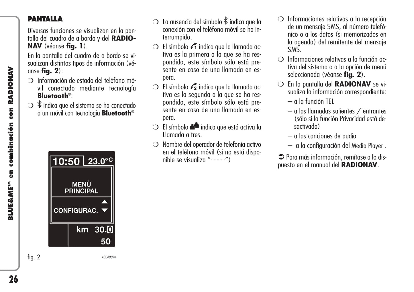 Alfa Romeo Blue&Me en Combinación con Radionav  Instrucciones 2009 - 2010