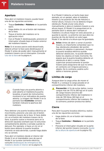 2016-2019 Tesla Model X Owner's Manual | Spanish
