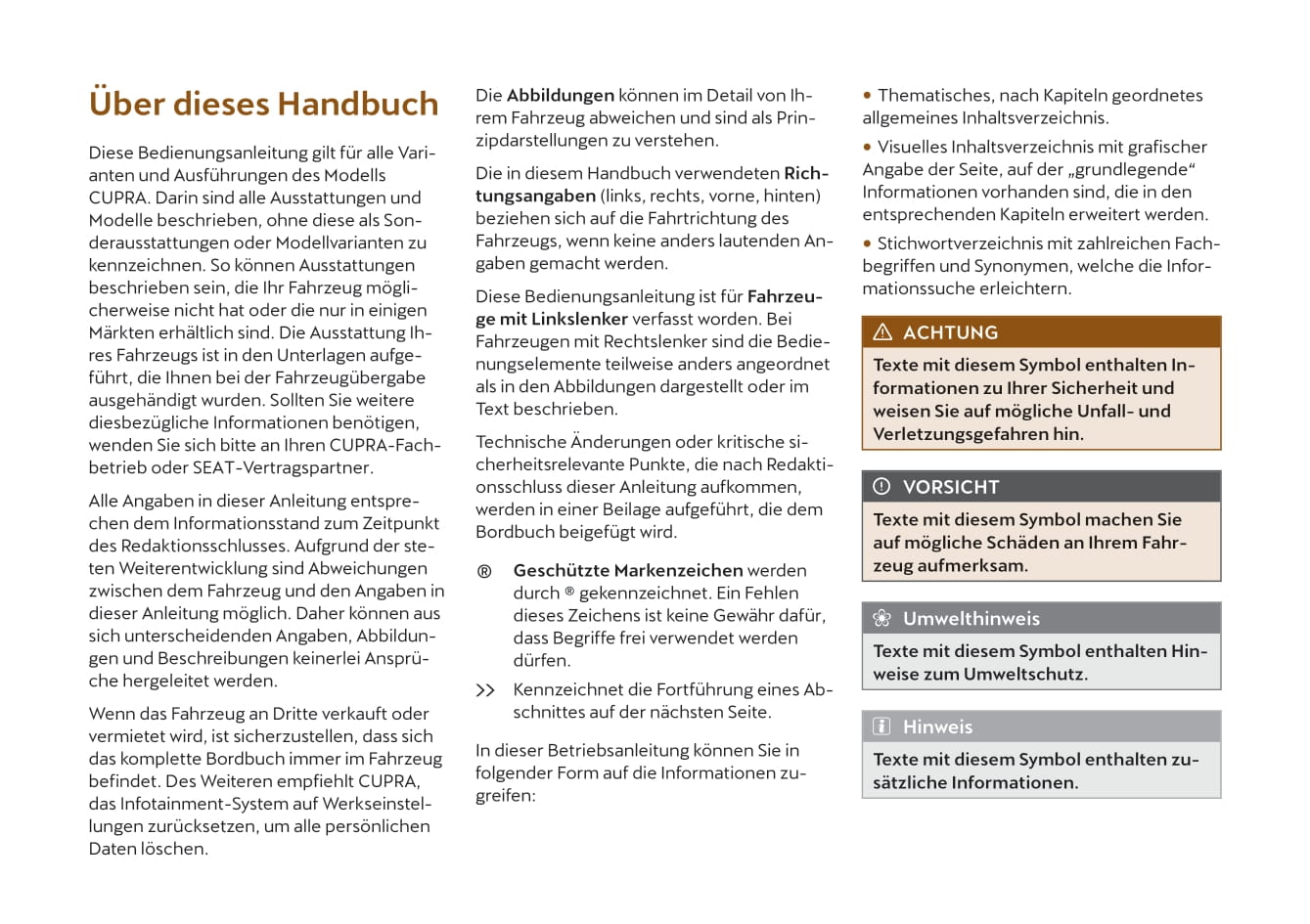 2021-2023 Cupra Born Manuel du propriétaire | Allemand