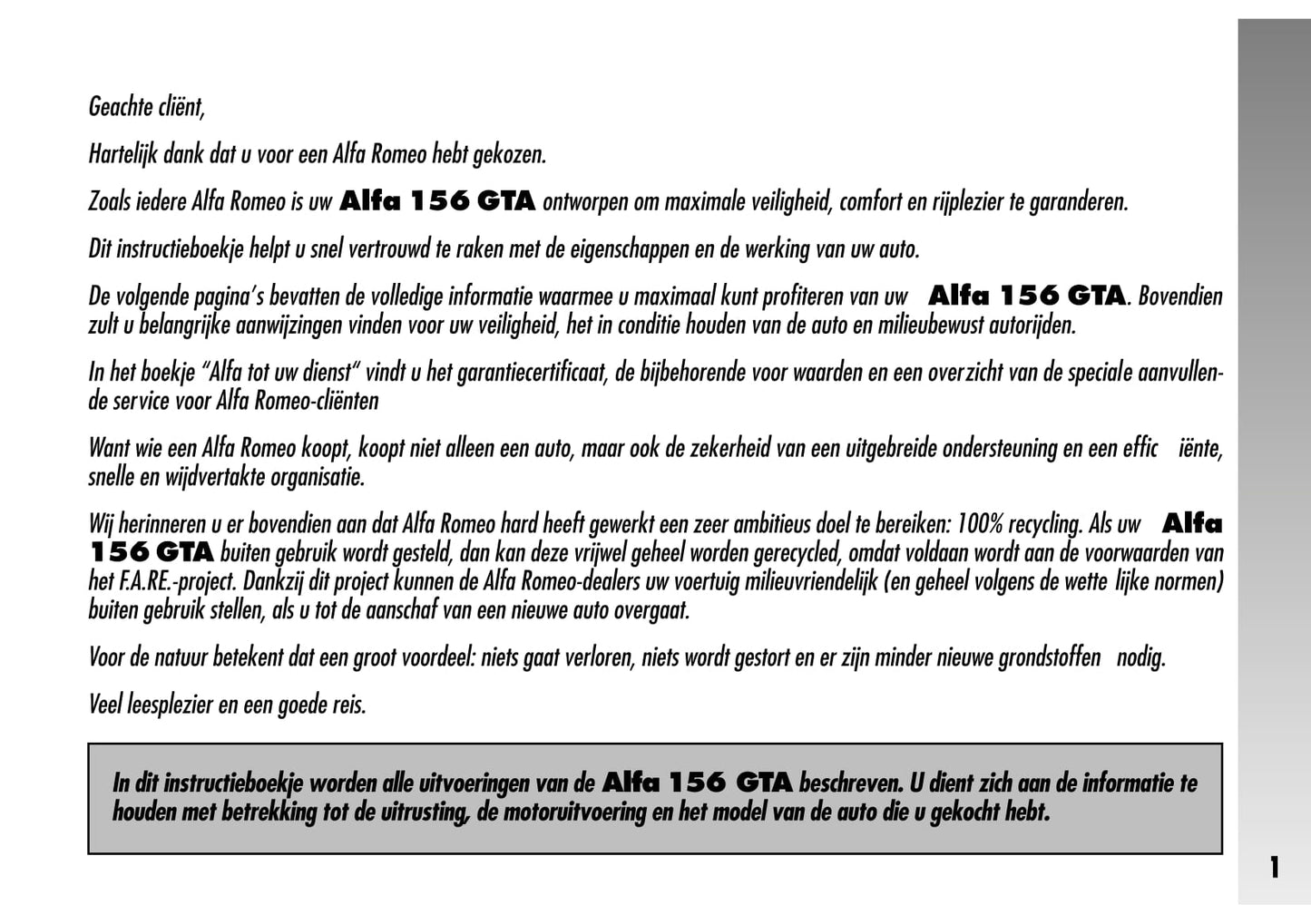 2002-2003 Alfa Romeo 156 GTA Owner's Manual | Dutch