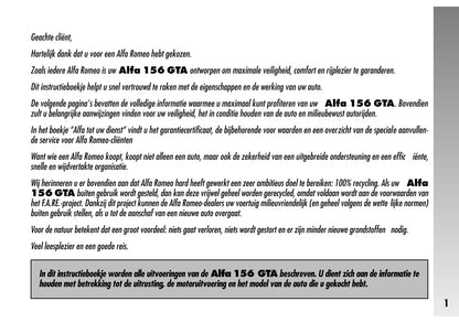 2002-2003 Alfa Romeo 156 GTA Owner's Manual | Dutch