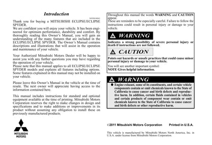 2006-2012 Mitsubishi Eclipse Owner's Manual | English