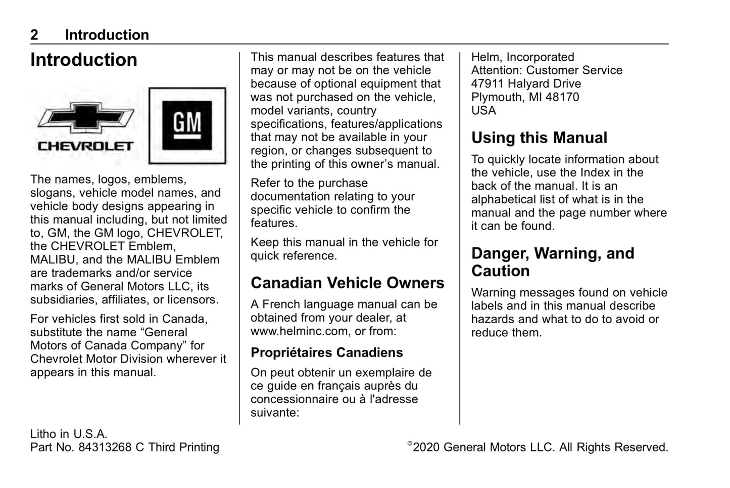 2020 Chevrolet Malibu Owner's Manual | English