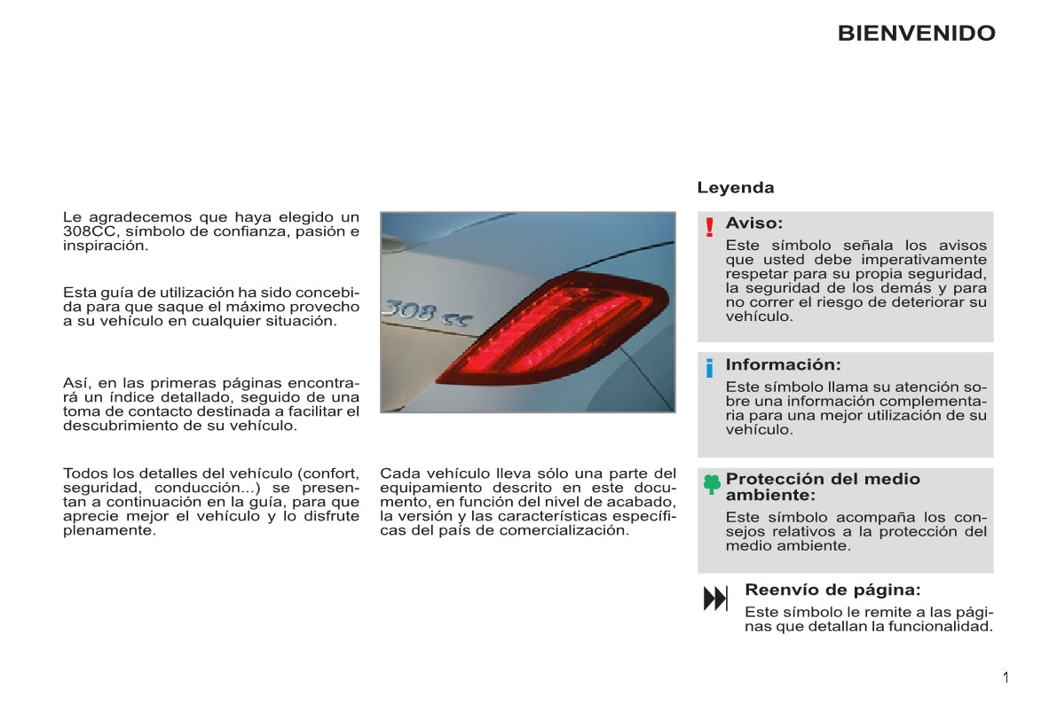 2013-2014 Peugeot 308 CC Owner's Manual | Spanish