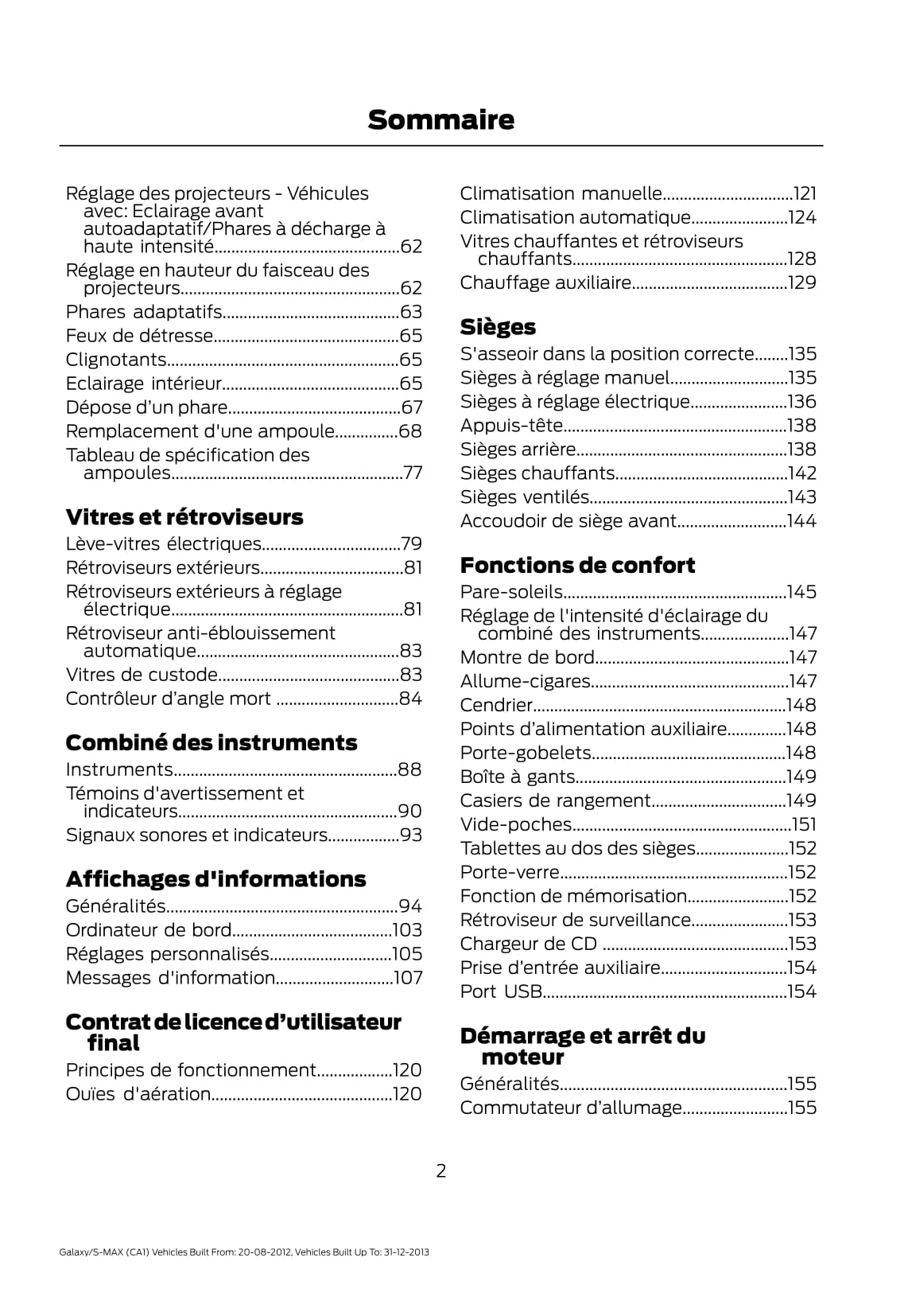 2012-2013 Ford Galaxy / S-Max Manuel du propriétaire | Français