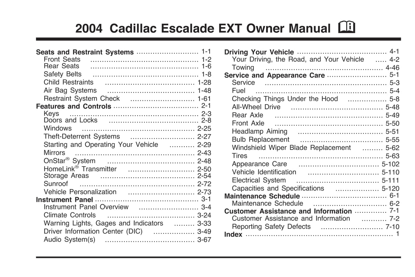 2004 Cadillac Escalade EXT Owner's Manual | English