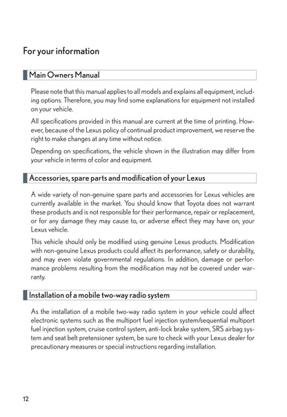 2009 Lexus SC 430 Owner's Manual | English