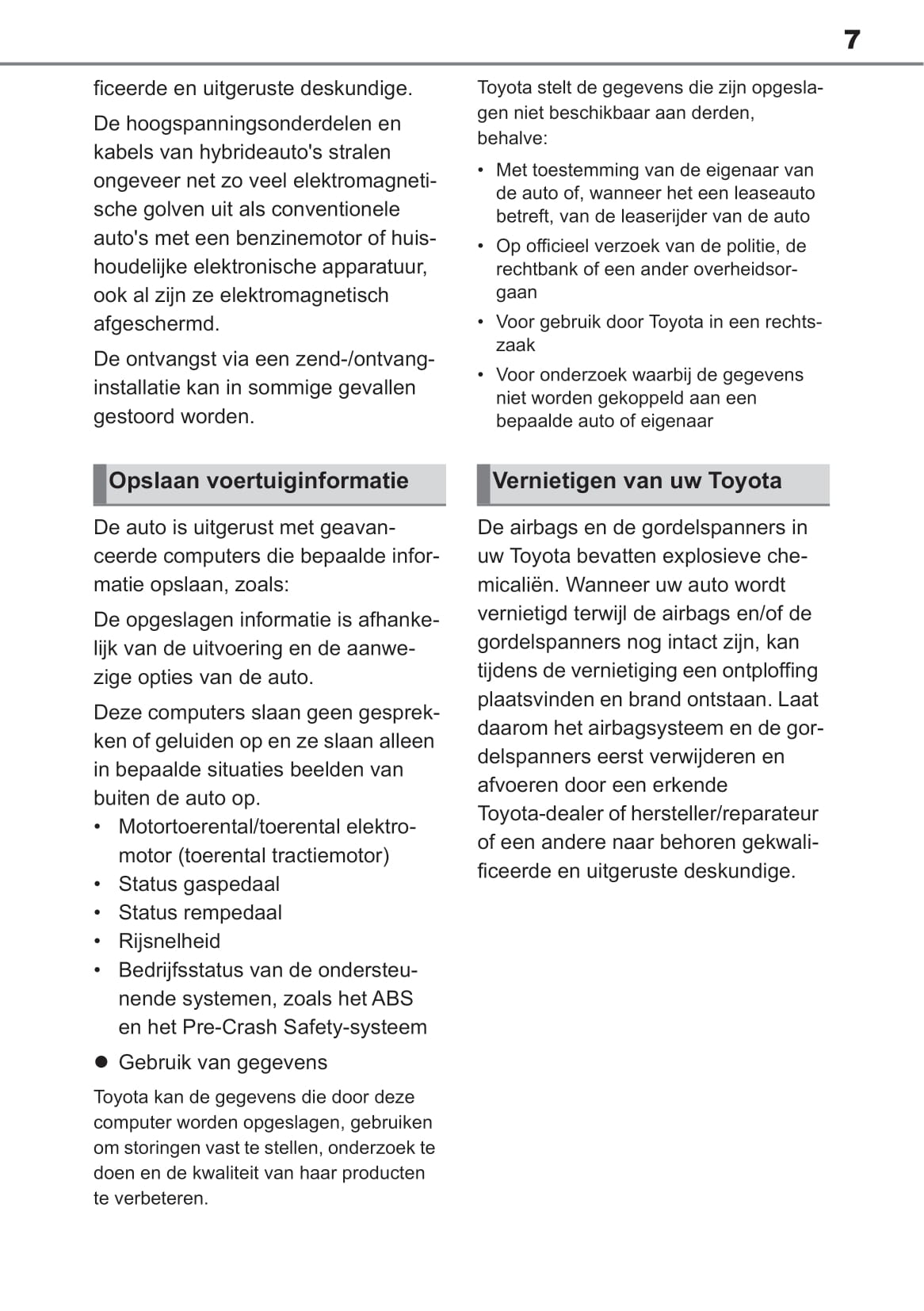2019-2020 Toyota Corolla Manuel du propriétaire | Néerlandais