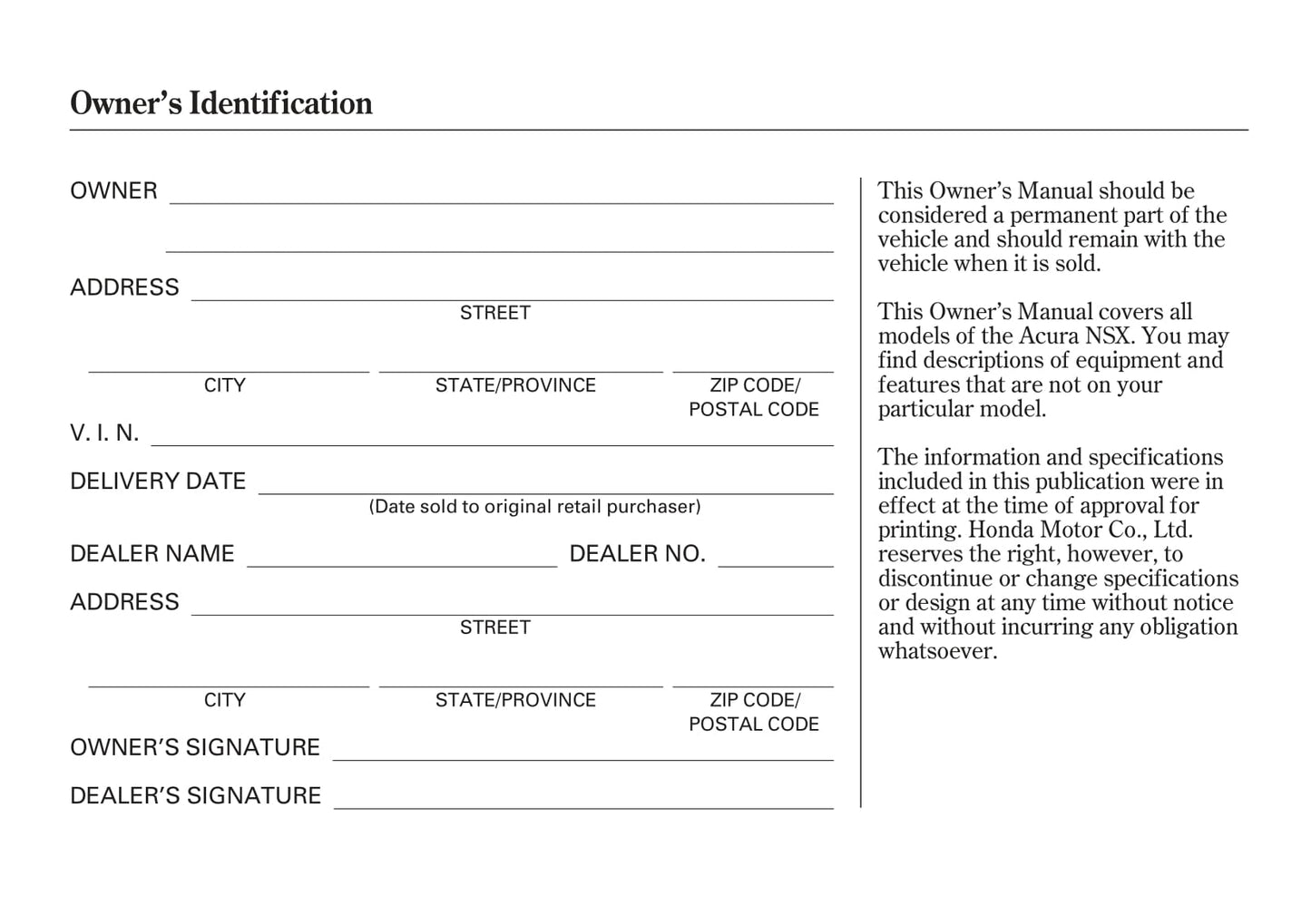 2005 Acura NSX Owner's Manual | English