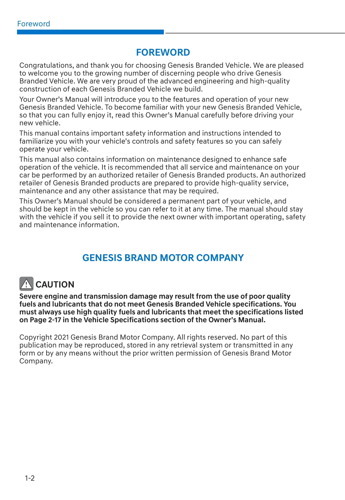 2021 Genesis G70 Owner's Manual | English