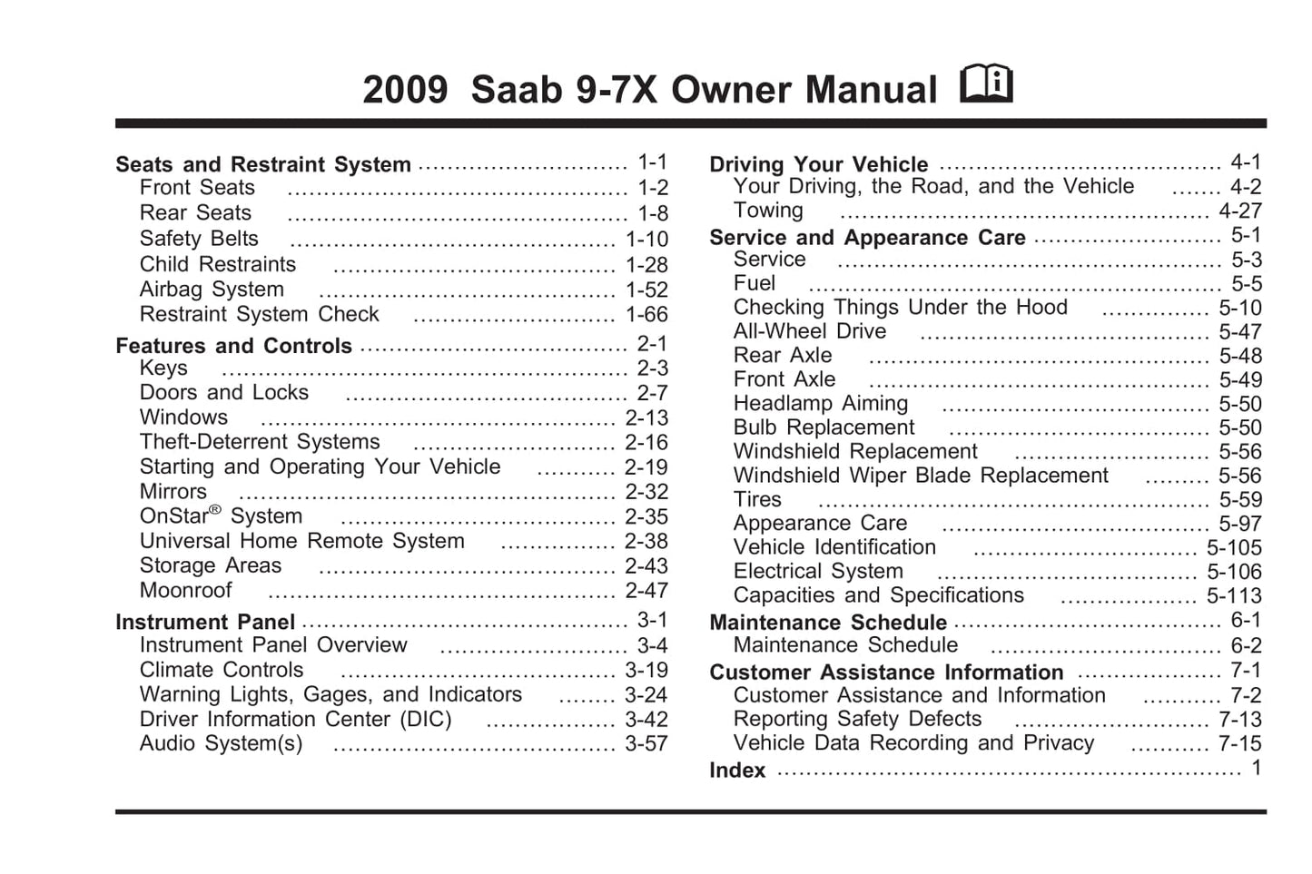 2005-2009 Saab 9-7X Manuel du propriétaire | Anglais