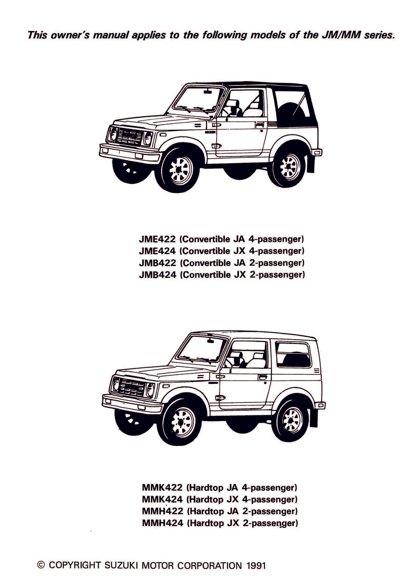 1986 Suzuki Samuari Manuel du propriétaire | Anglais