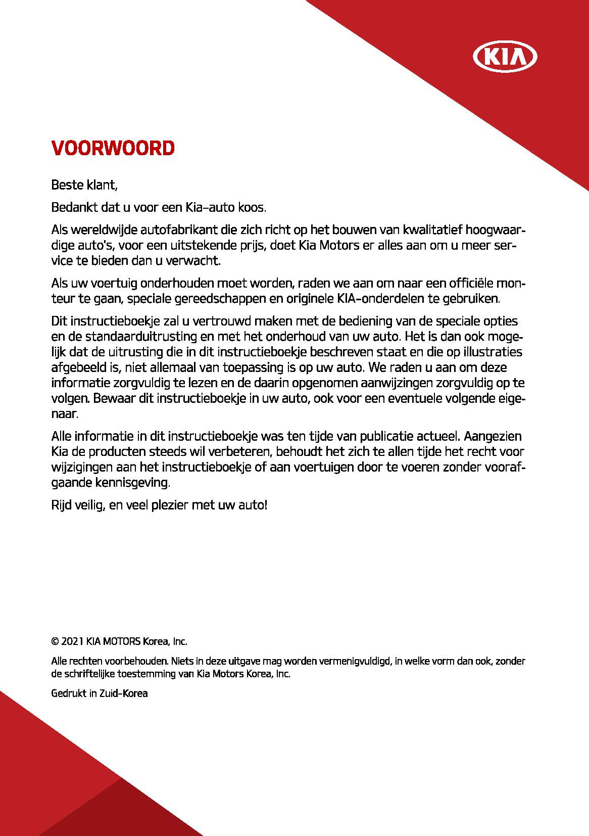 2021-2022 Kia Sorento Gebruikershandleiding | Nederlands