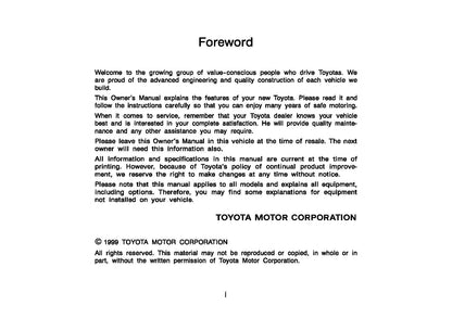 2000 Toyota Tacoma Owner's Manual | English