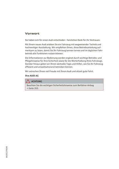 2017-2018 Audi A3/A3 Cabriolet/A3 Limousine/A3 Sportback/A3 Sportback e-tron/A3 Sportback g-tron/RS 3 Limousine/RS 3 Sportback/S3/S3 Cabriolet/S3 Limousine/S3 Sportback Owner's Manual | German