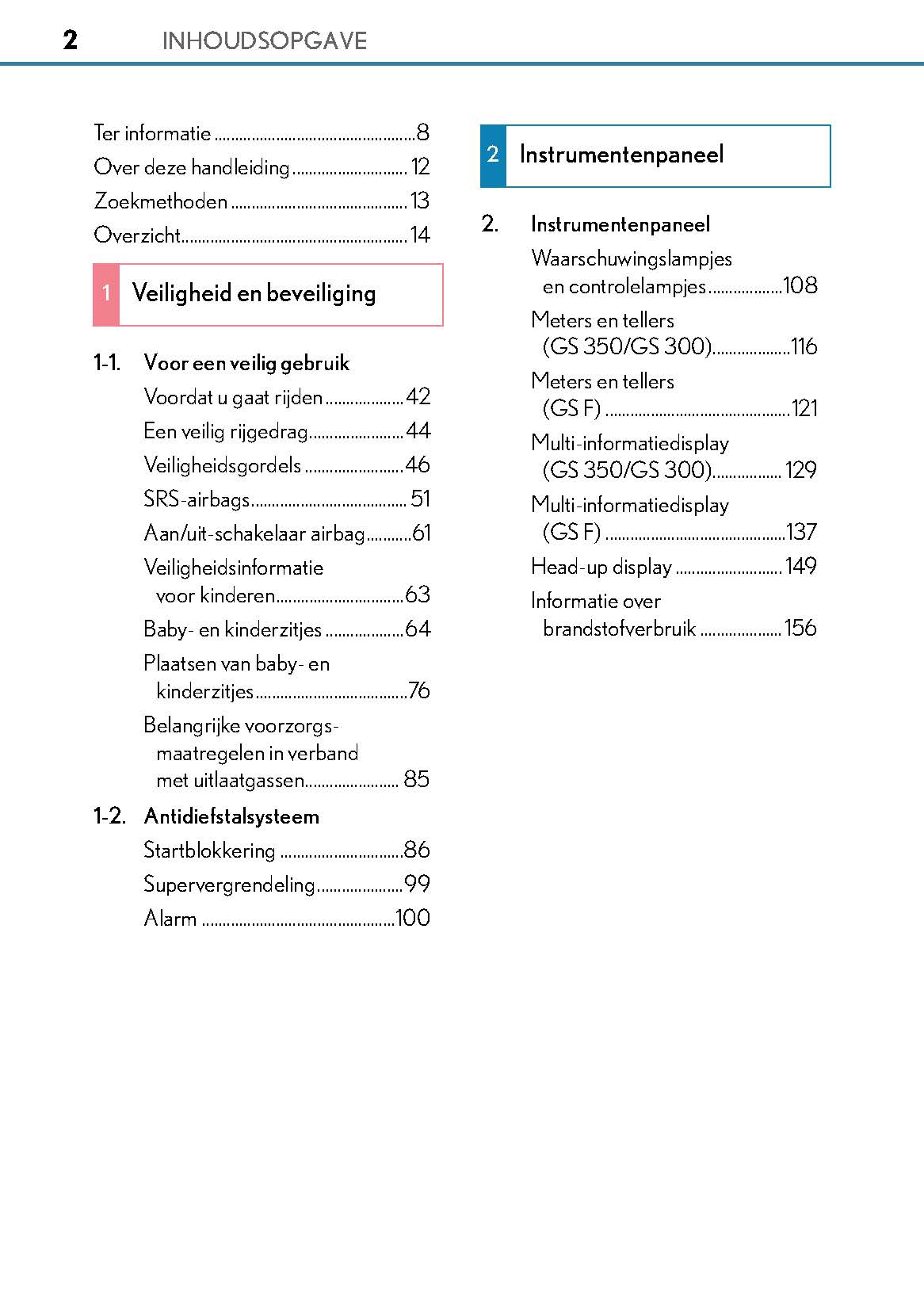 2017-2018 Lexus GS 350/GS 300/GS F Owner's Manual | Dutch