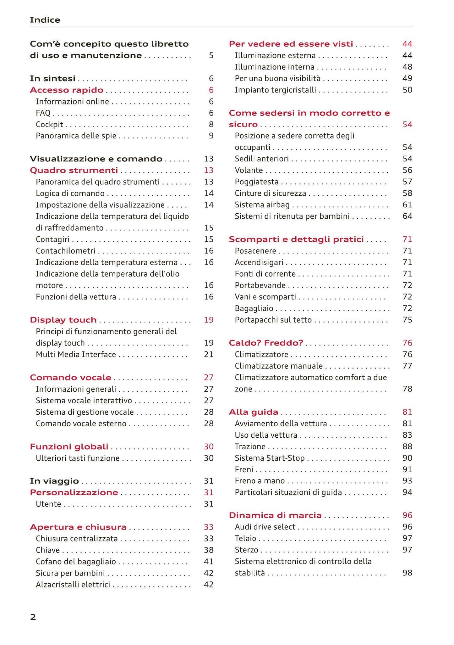 2018-2023 Audi A1 Sportback/A1 citycarver Owner's Manual | Italian
