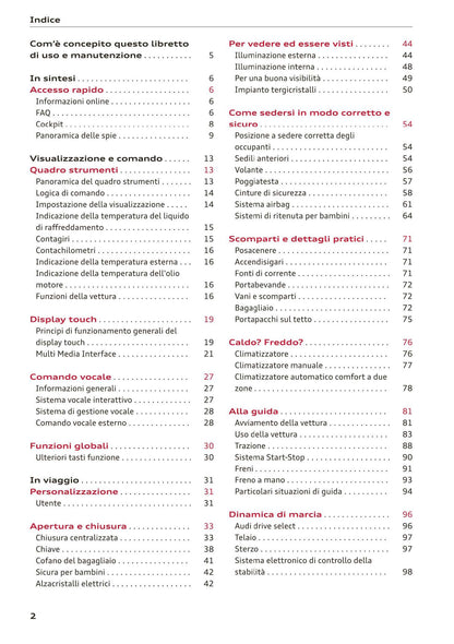 2018-2023 Audi A1 Sportback/A1 citycarver Owner's Manual | Italian