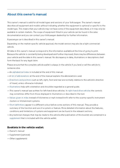 2020-2023 Volkswagen ID.3 Owner's Manual | English