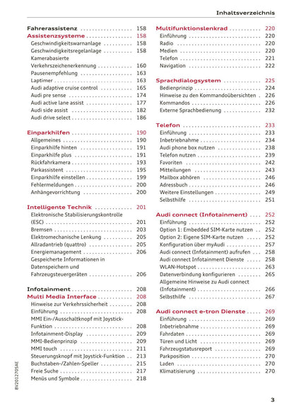 2017-2018 Audi A3/A3 Cabriolet/A3 Limousine/A3 Sportback/A3 Sportback e-tron/A3 Sportback g-tron/RS 3 Limousine/RS 3 Sportback/S3/S3 Cabriolet/S3 Limousine/S3 Sportback Owner's Manual | German