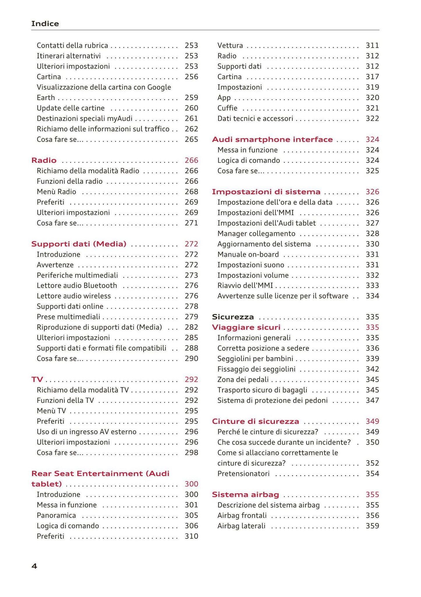 2015-2019 Audi A4/A4 Limousine/A4 Avant Owner's Manual | Italian