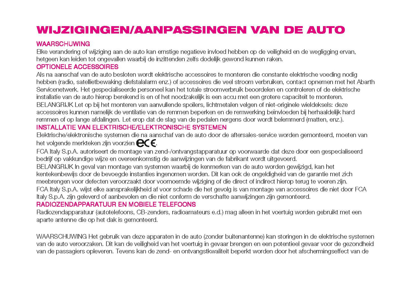 2016-2022 Abarth 595/695 Owner's Manual | Dutch