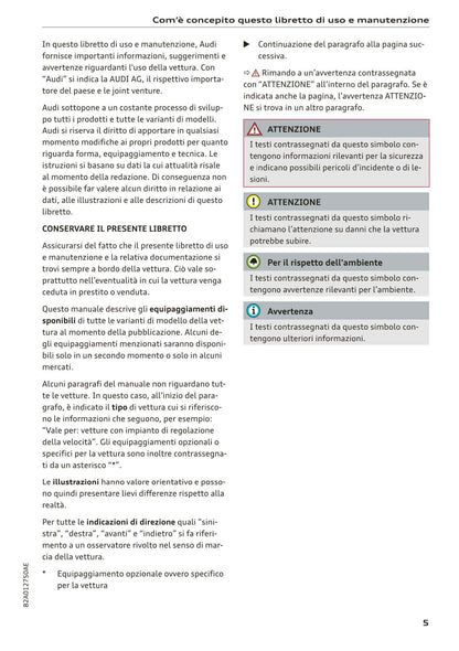 2018-2023 Audi A1 Sportback/A1 citycarver Owner's Manual | Italian