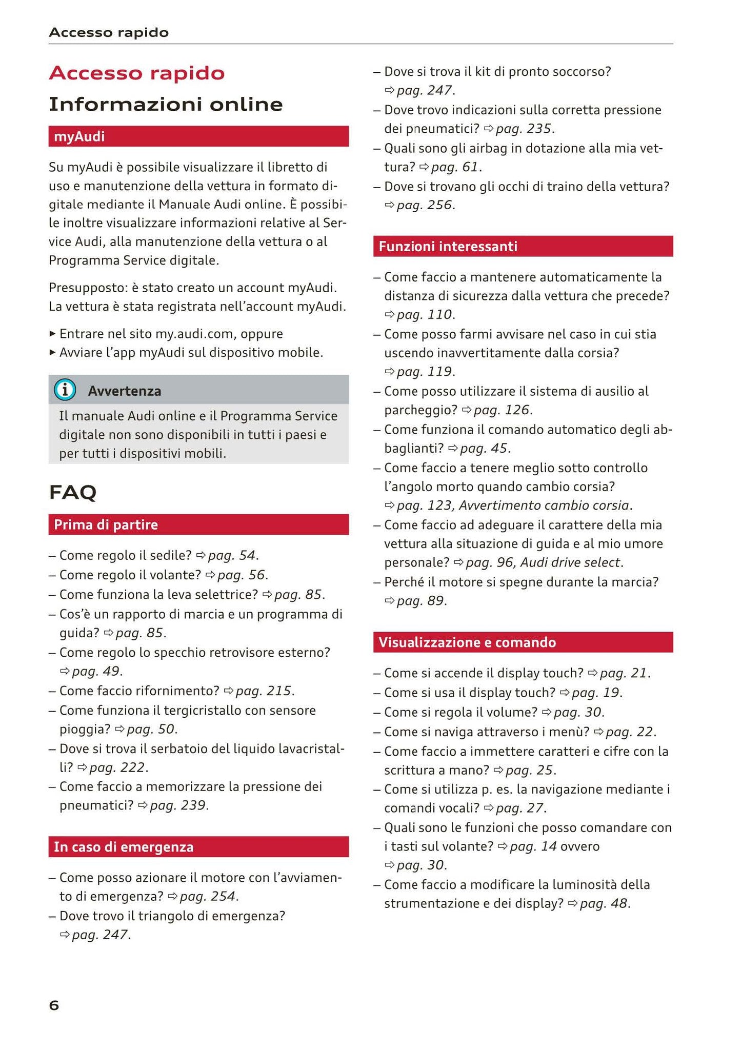 2018-2023 Audi A1 Sportback/A1 citycarver Owner's Manual | Italian