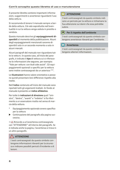 2015-2019 Audi A4/A4 Limousine/A4 Avant Owner's Manual | Italian