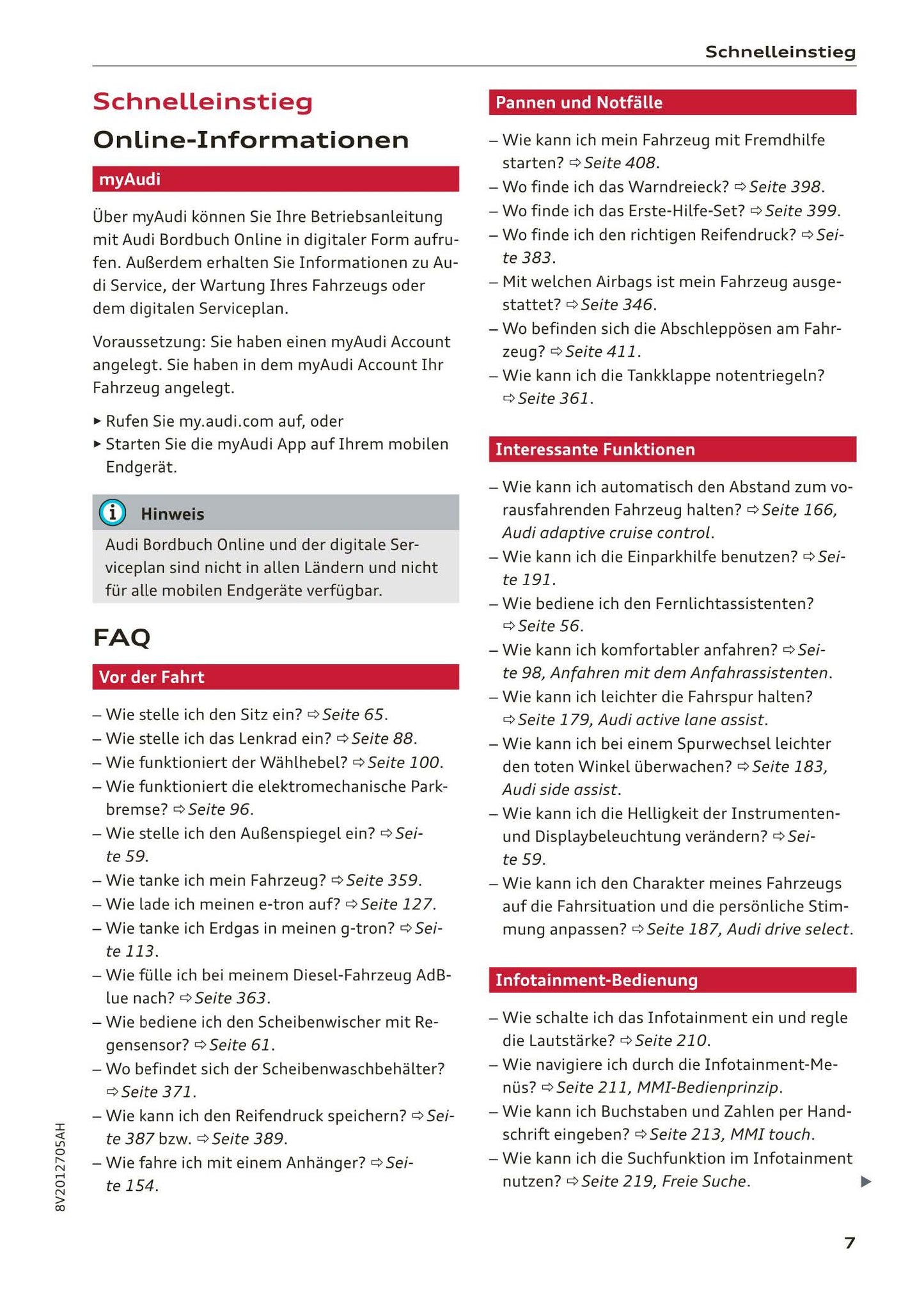 2018-2019 Audi A3/A3 Limousine/A3 Cabriolet/A3 Sportback Owner's Manual | German