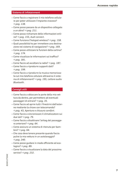 2018-2023 Audi A1 Sportback/A1 citycarver Owner's Manual | Italian