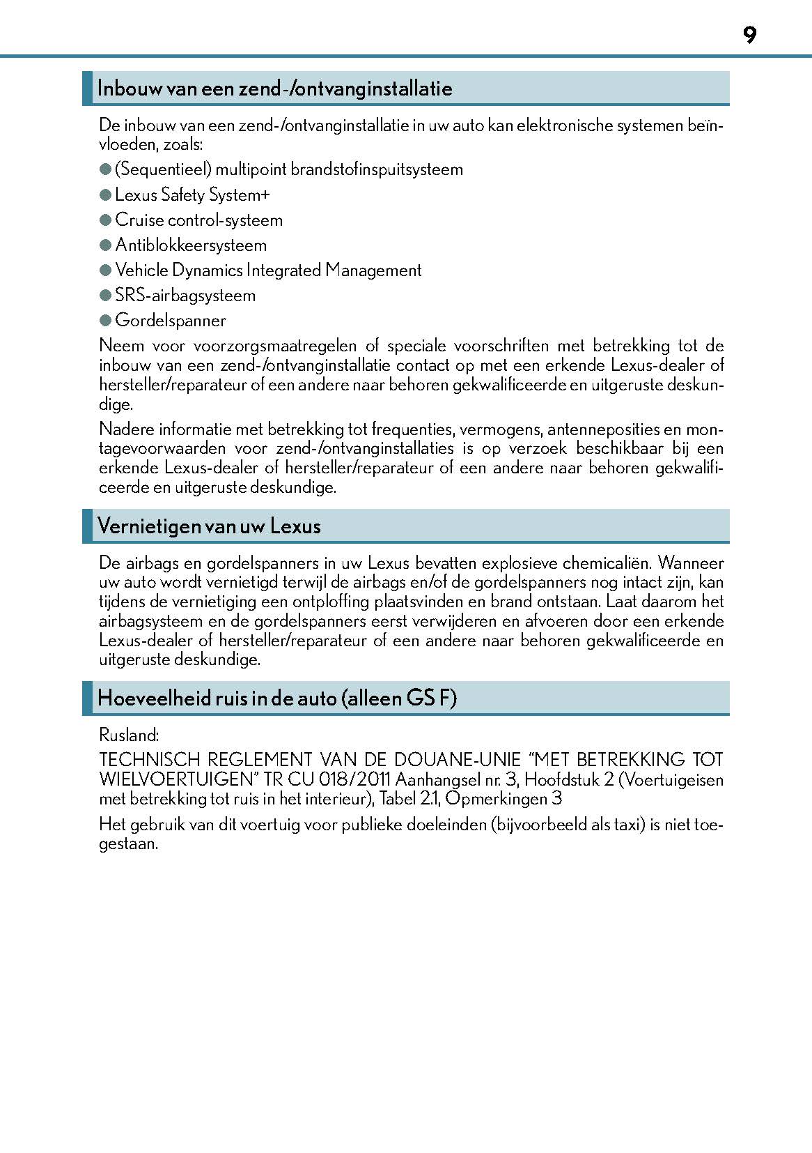 2017-2018 Lexus GS 350/GS 300/GS F Owner's Manual | Dutch