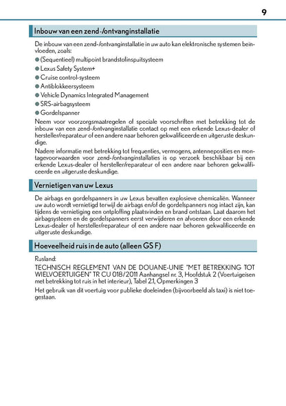 2017-2018 Lexus GS 350/GS 300/GS F Owner's Manual | Dutch