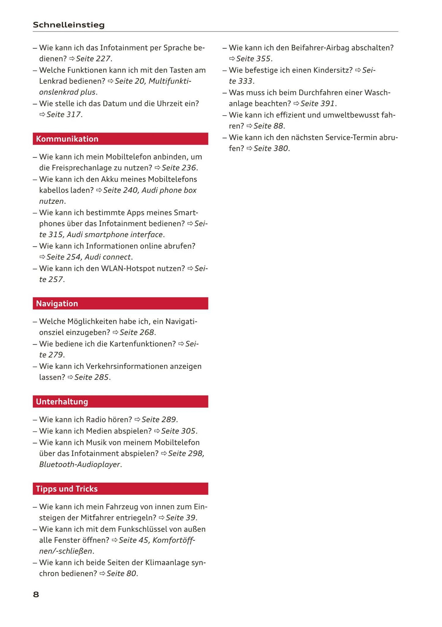 2018-2019 Audi A3/A3 Limousine/A3 Cabriolet/A3 Sportback Owner's Manual | German