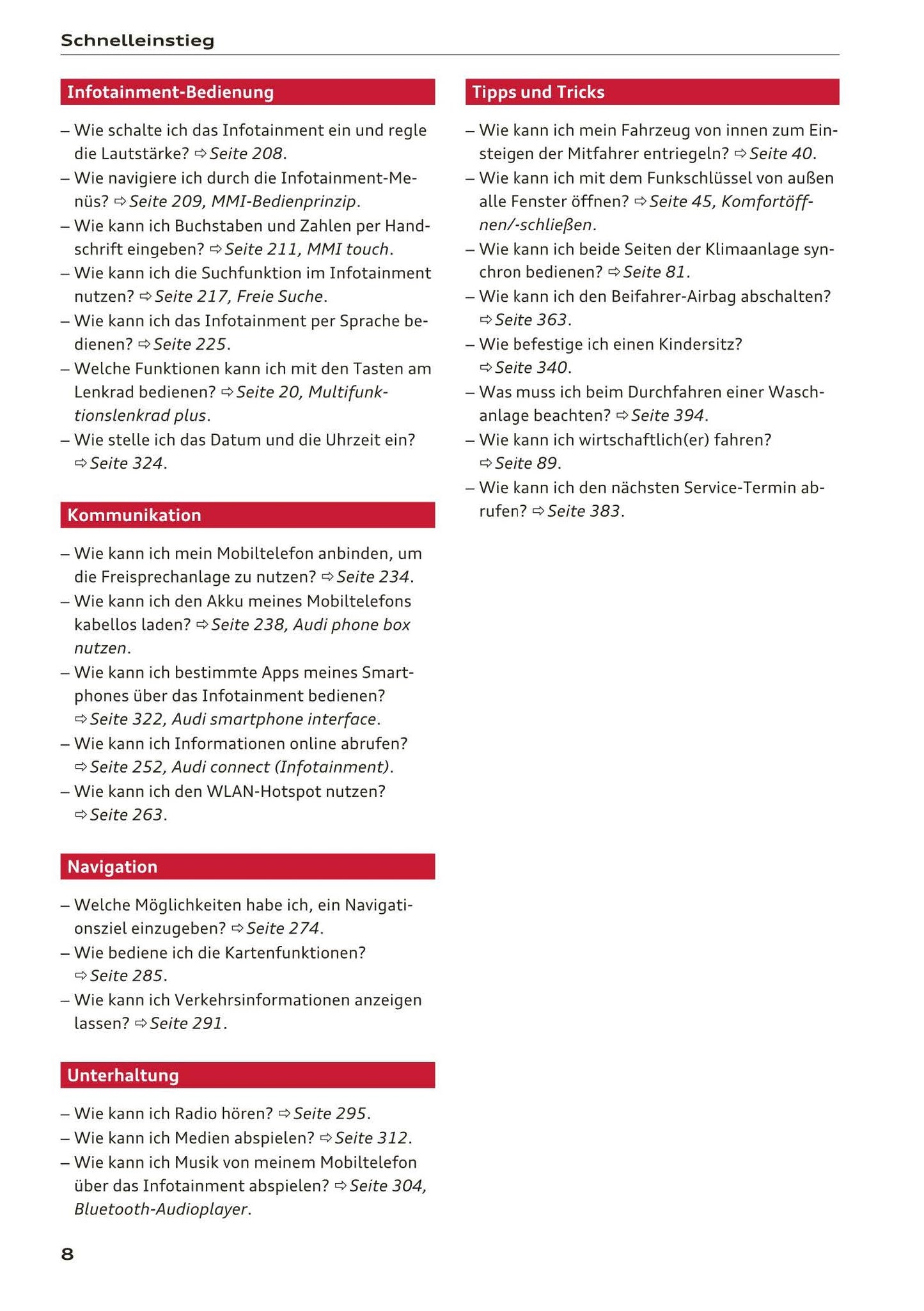 2017-2018 Audi A3/A3 Cabriolet/A3 Limousine/A3 Sportback/A3 Sportback e-tron/A3 Sportback g-tron/RS 3 Limousine/RS 3 Sportback/S3/S3 Cabriolet/S3 Limousine/S3 Sportback Owner's Manual | German