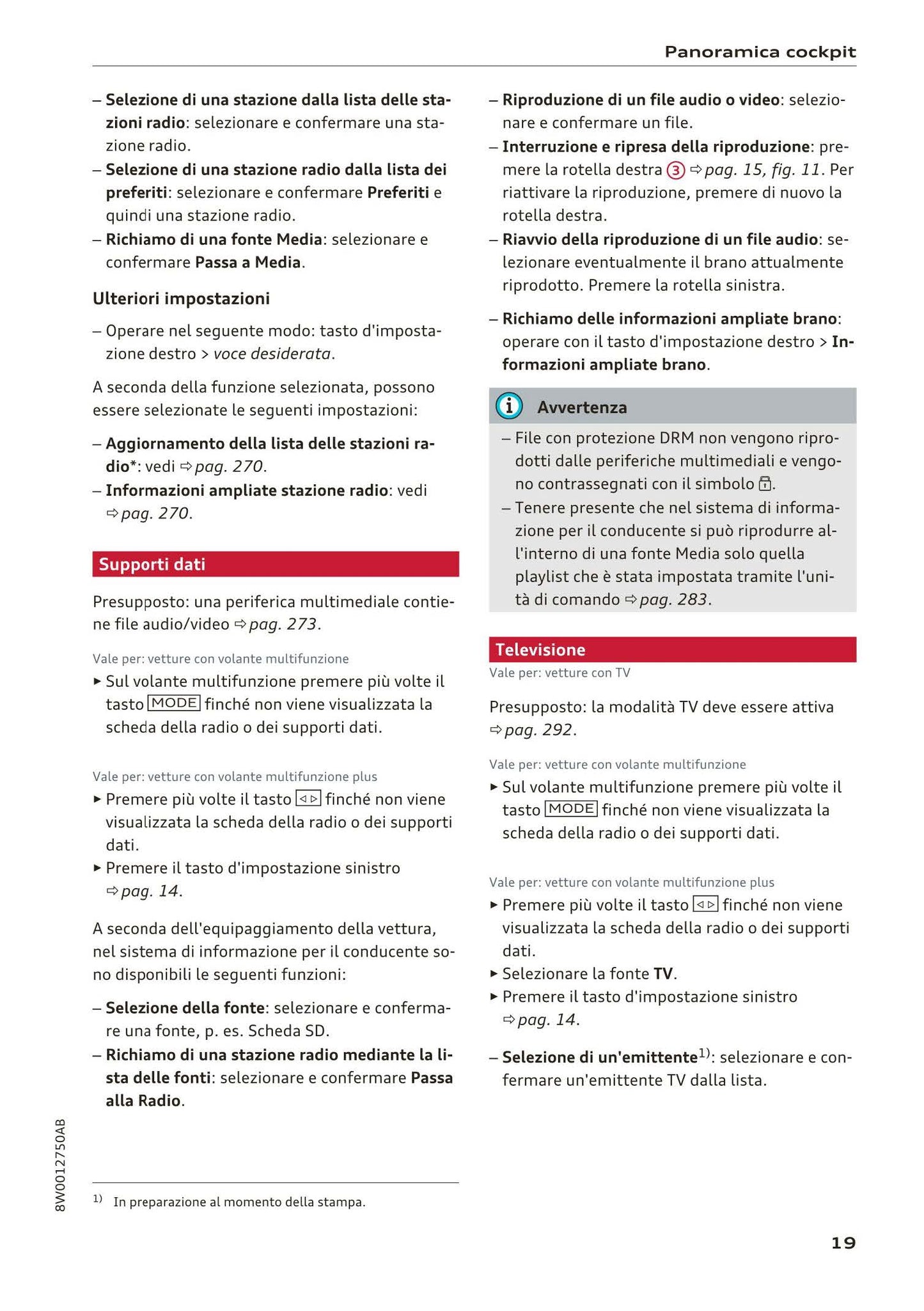 2015-2019 Audi A4/A4 Limousine/A4 Avant Owner's Manual | Italian