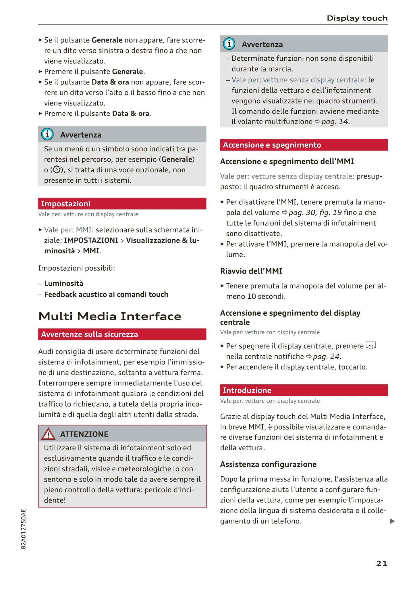 2018-2023 Audi A1 Sportback/A1 citycarver Owner's Manual | Italian